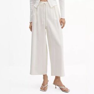 Mango Tie Belt Wide Leg Cropped Pants
